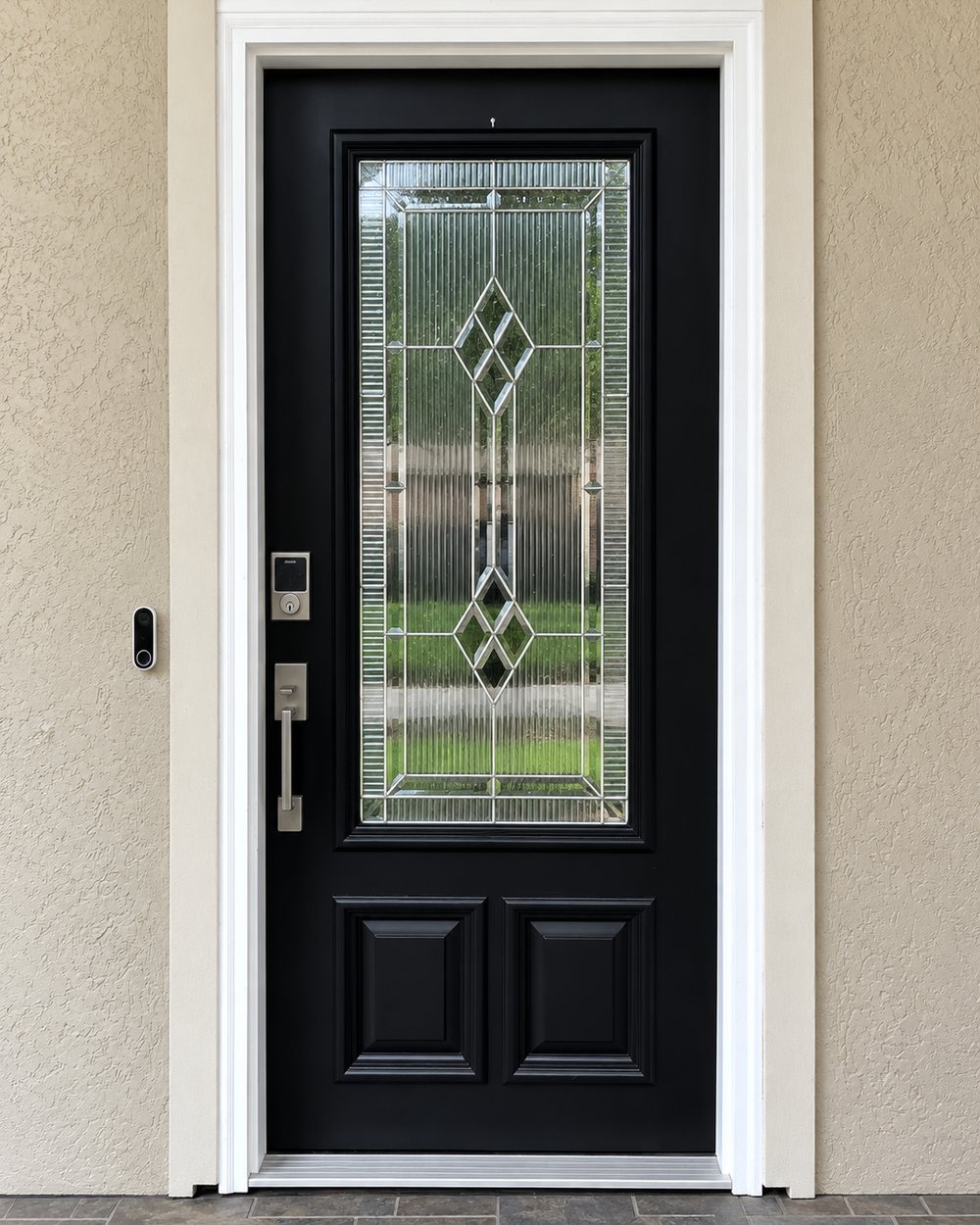 Decorative-glass front door — after refinishing