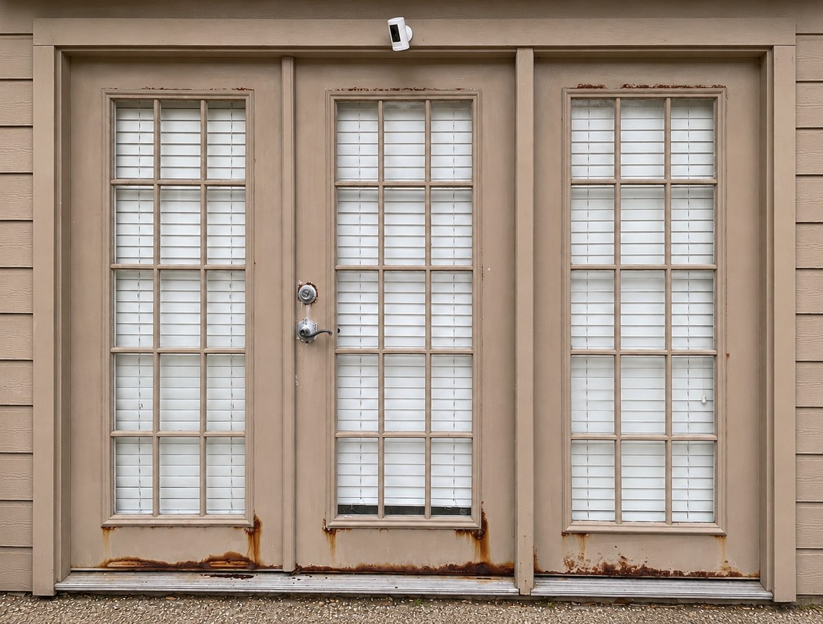 French doors before refinishing